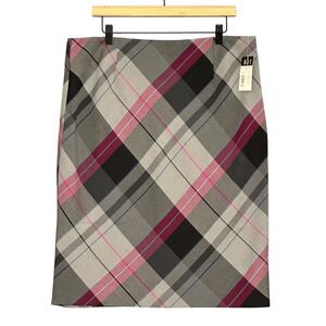 VTG‎ RQT Womens Skirt 14 Gray Pink Plaid Pencil Preppy Dark Academia 90s Y2K